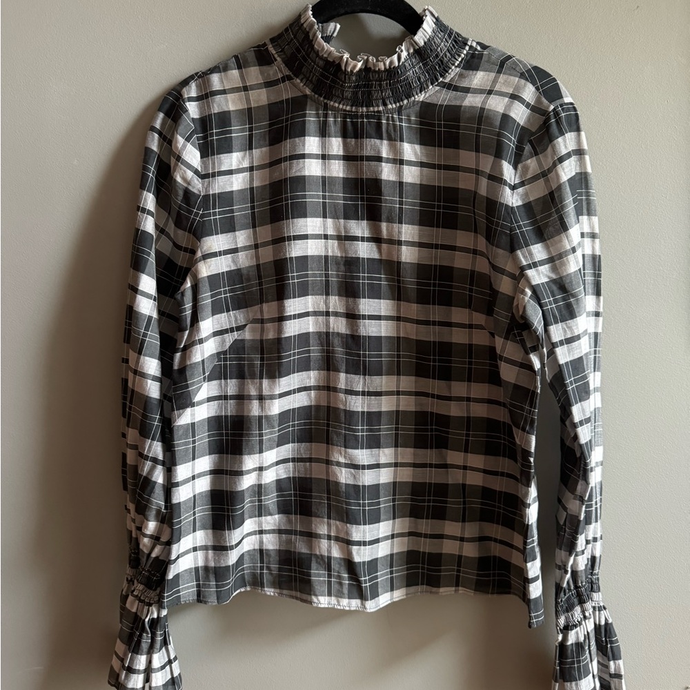 INTERMIX Plaid Long Sleeve Top Small